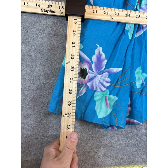 VINTAGE 80s LA Chic Mini Shirt Dress Girls Size 14 Blue Floral Tropical Beach - Picture 4 of 6